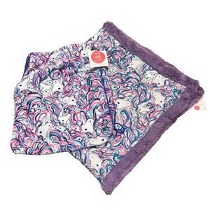 NEW Snuggler Blanket Sew Sweet Minky Designs Unicorn Stars Pink Purple W/Bag 36”
